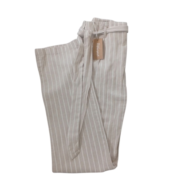 Revamped Linen Pants Womens Large 30X33 Beige Striped Lightweight Boho Beach - Picture 2 of 12